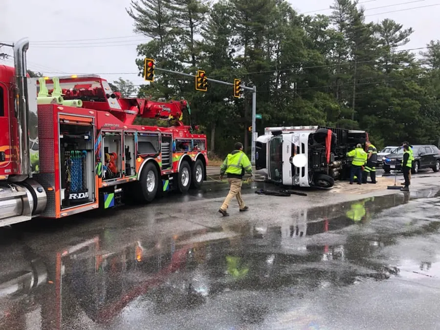 Heavy wrecker at a rollover recovery